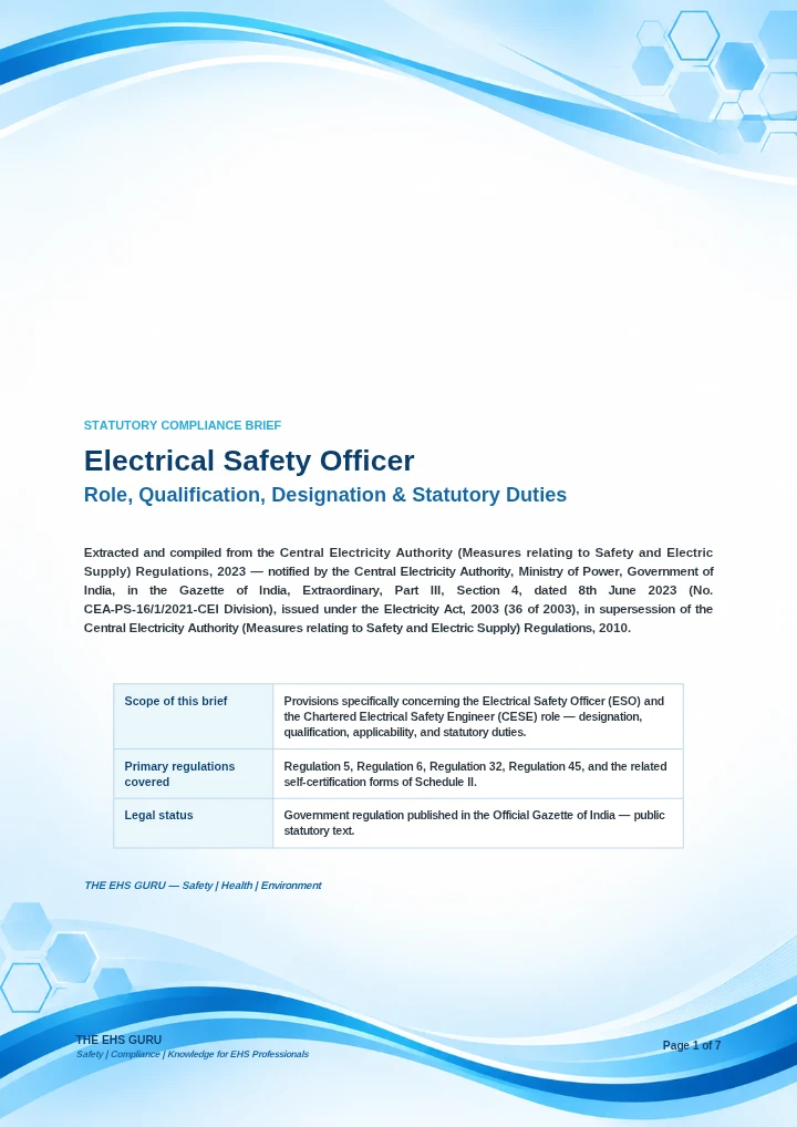 Electrical Safety Officer – Role, Qualification, Designation & Statutory Duties under CEA Regulations, 2023