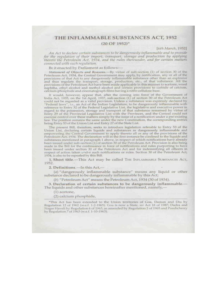 Inflammable Substances Act, 1952