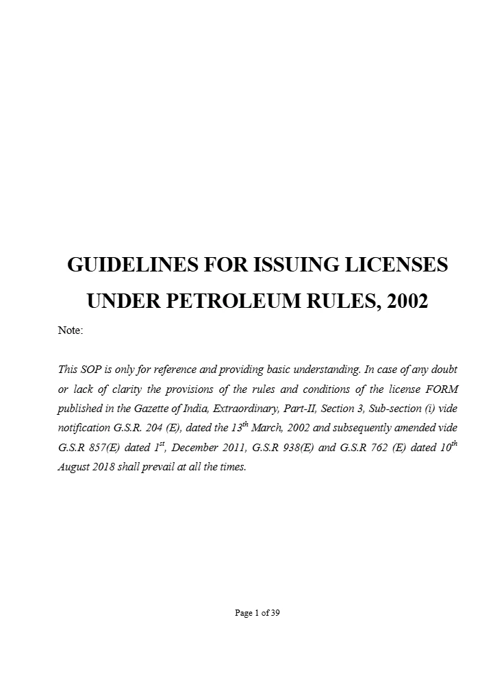 Guidelines for Issuing Licenses Under the Petroleum Rules, 2002