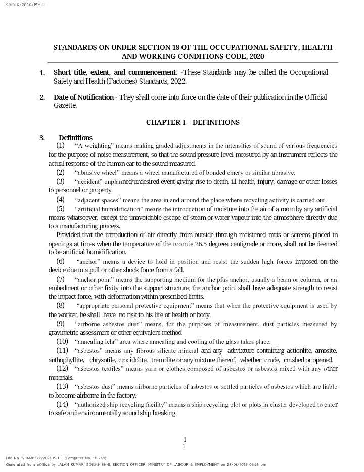 Occupational Safety and Health (Factories) Standards, 2022