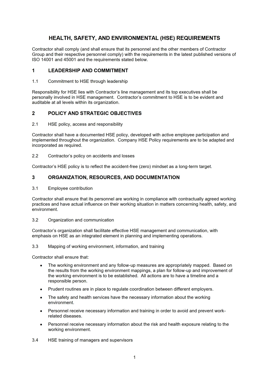 Health, Safety and Environmental (HSE) Requirements for Contractors