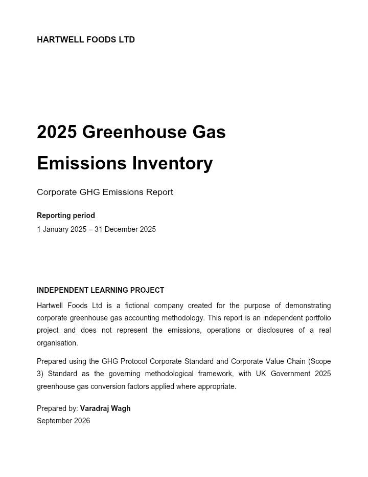 2025 Greenhouse Gas Emissions Inventory – Hartwell Foods Ltd
