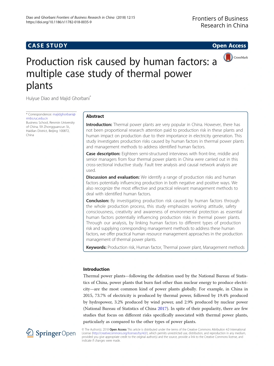 Production Risk Caused by Human Factors – A Multiple Case Study of Thermal Power Plants