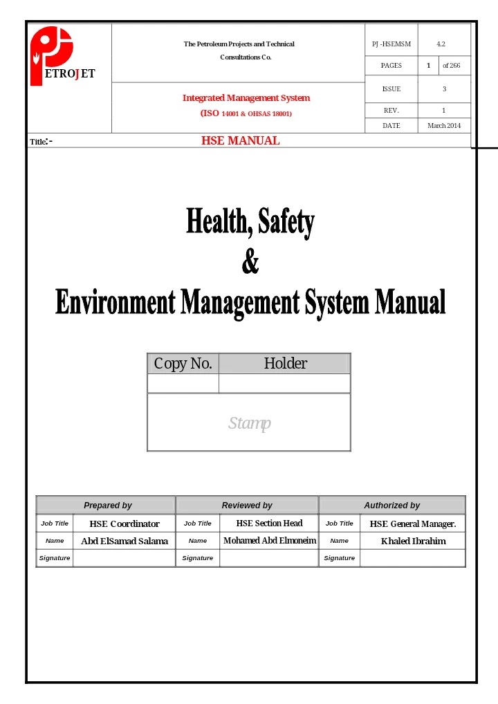 PETROJET HSE Manual – Health, Safety & Environment Management System
