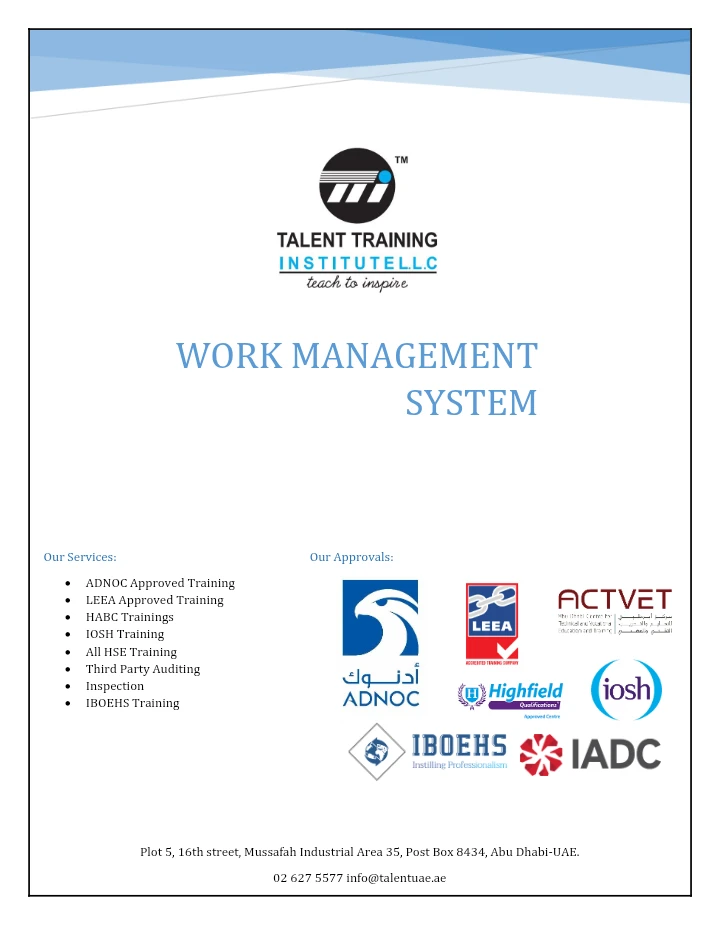 WORK MANAGEMENT SYSTEM (WMS) – ADNOC