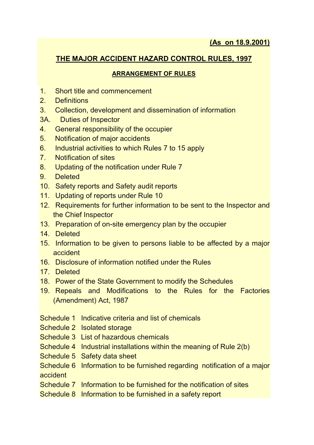 The Major Accident Hazard Control Rules, 1997