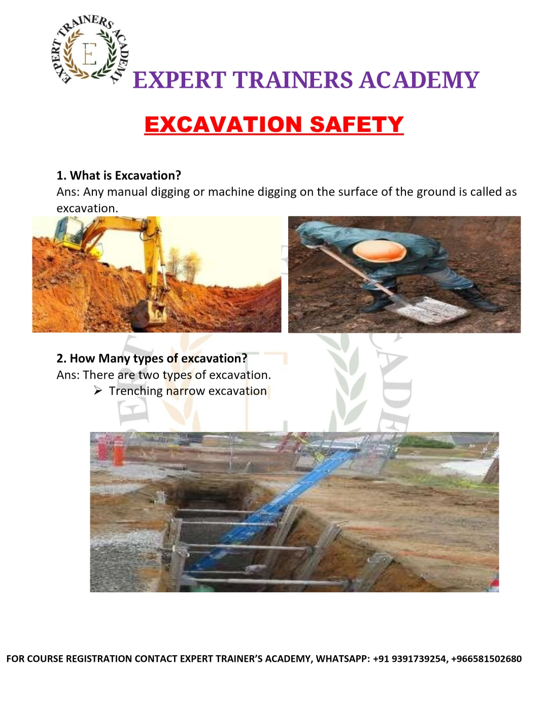 Excavation Safety – Hazards, Control Measures and Safe Working Procedures