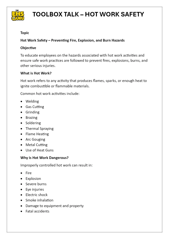 TOOLBOX TALK – HOT WORK SAFETY