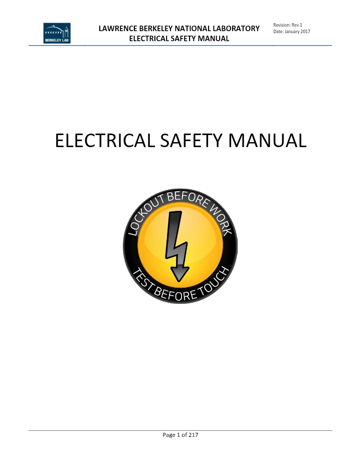 Lawrence Berkeley National Laboratory Electrical Safety Manual – Rev 1