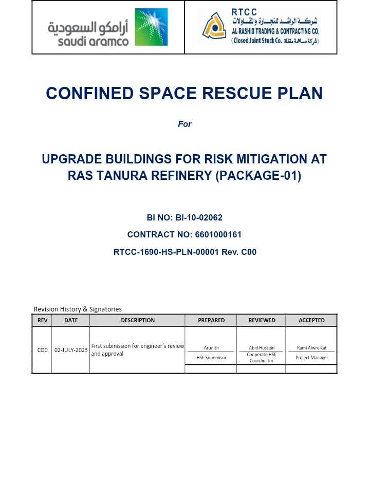 CONFINED SPACE RESCUE PLAN – Ras Tanura Refinery