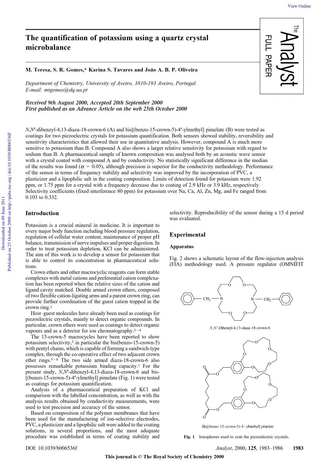 The quantification of potassium using a quartz crystal microbalance