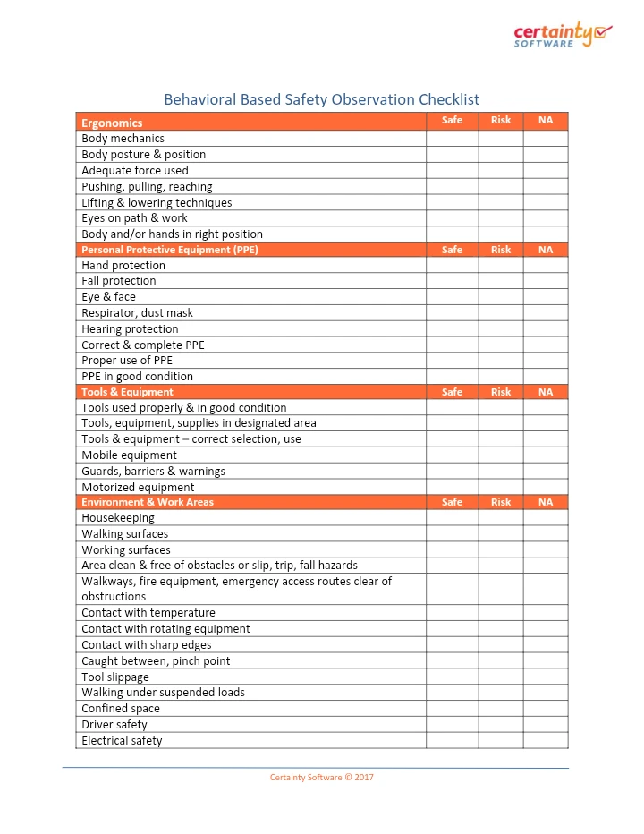 Behavioral Based Safety Observation Checklist