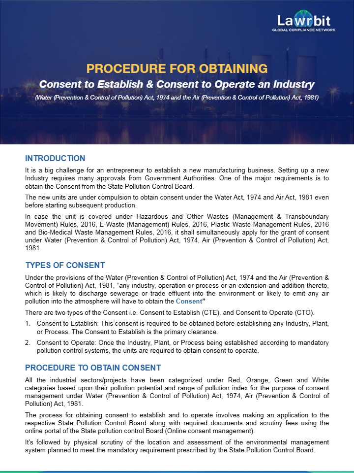 Procedure for Obtaining Consent to Establish (CTE) & Consent to Operate (CTO) an Industry