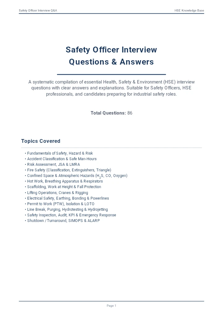 Safety Officer Interview Q&A – HSE Knowledge Base