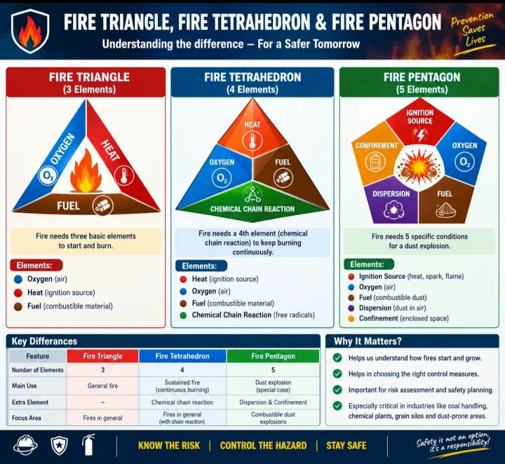 Fire Triangle, Fire Tetrahedron and Fire Pentagon – Understanding Fire Fundamentals and Dust Explosion Hazards