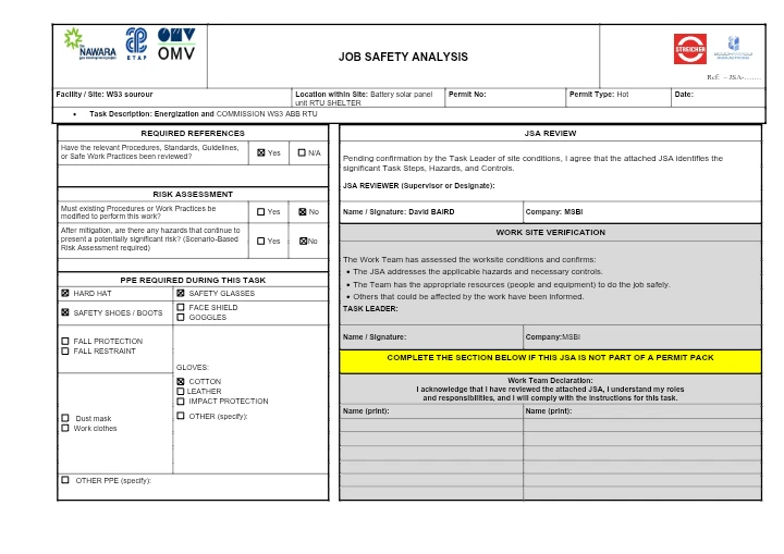 Job Safety Analysis (JSA) – Energization and Commissioning of WS3 ABB RTU