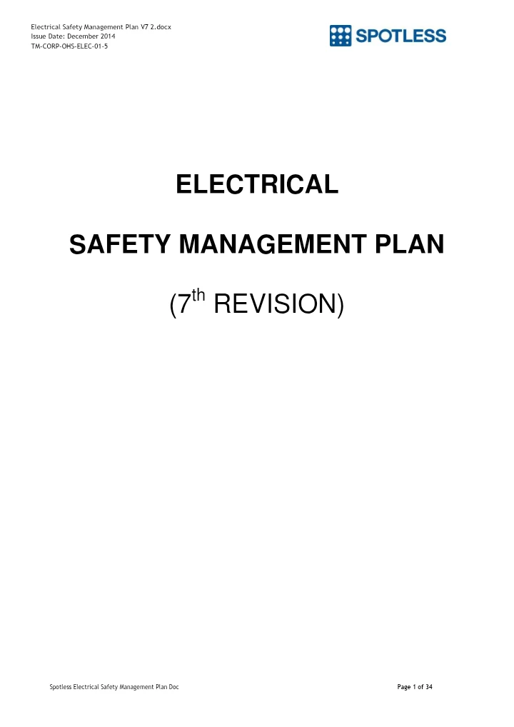 Electrical Safety Management Plan – 7th Revision (December 2014)