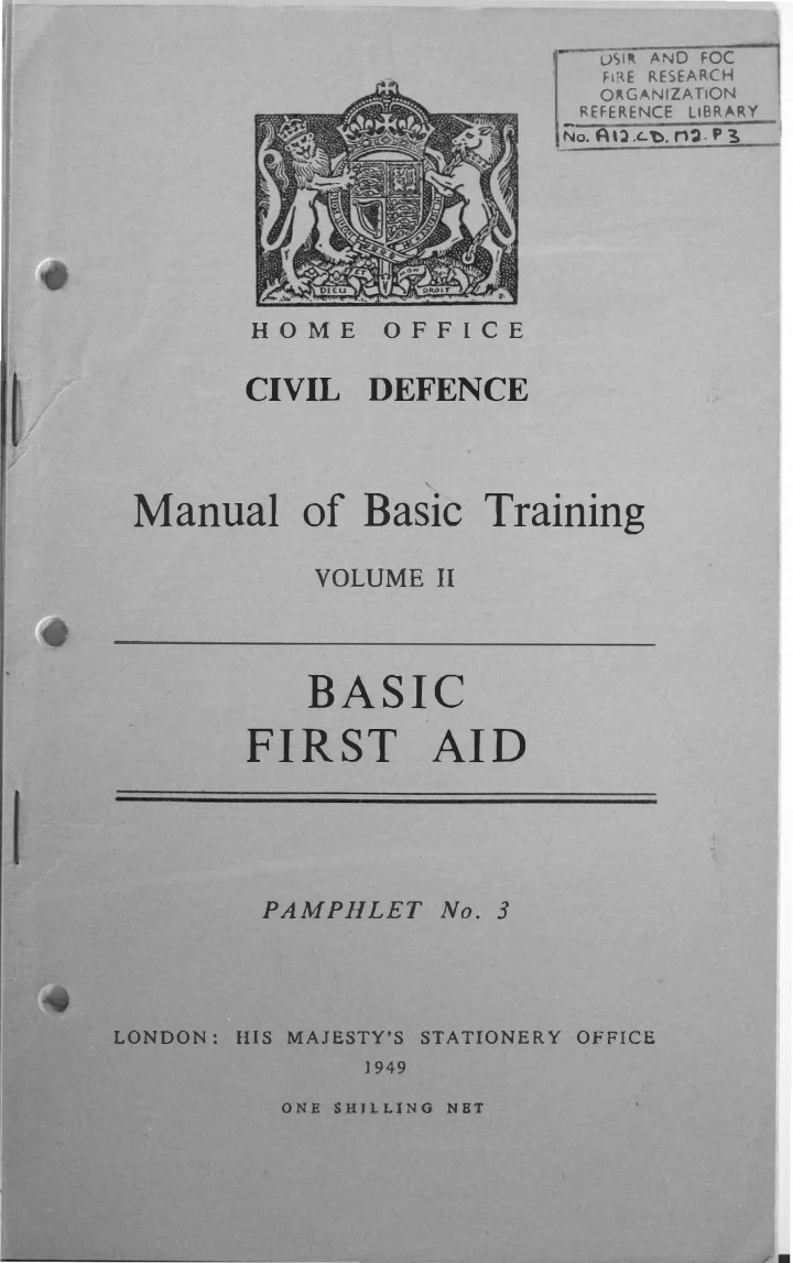 Basic First Aid – Manual of Basic Training, Volume II | Pamphlet No. 3