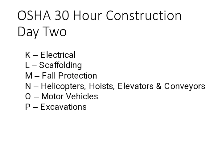 OSHA 30-Hour Construction – Day Two