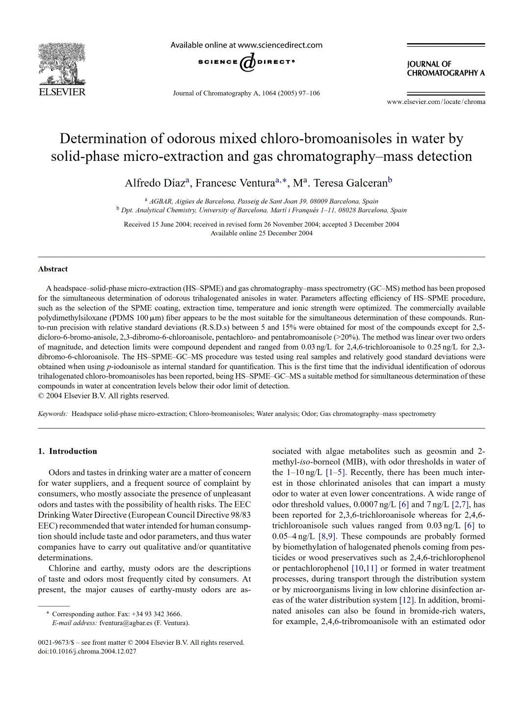 Determination of odorous mixed chloro br