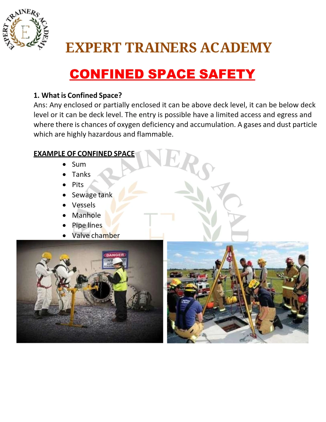 Confined Space Safety – Hazards, Safe Work Procedures and Entry Equipment