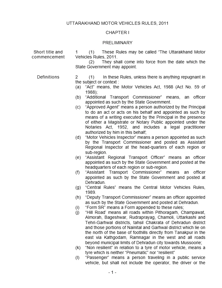 Uttarakhand Motor Vehicles Rules, 2011