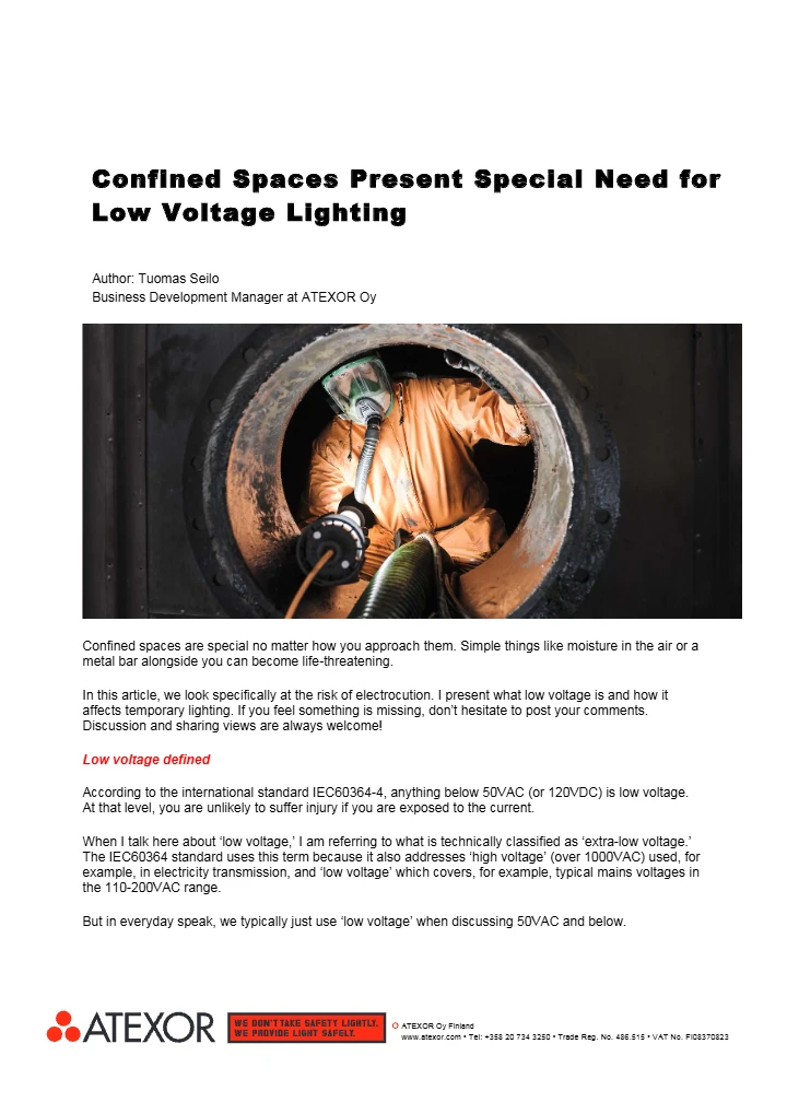 Confined Spaces Present Special Need for Low Voltage Lighting