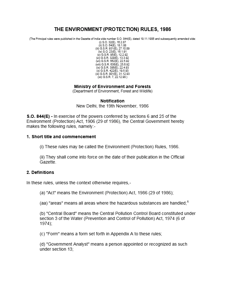Environment (Protection) Rules, 1986 (EPR, 1986)