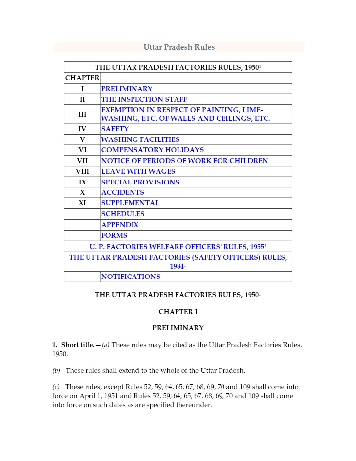 The Uttar Pradesh Factories Rules, 1950