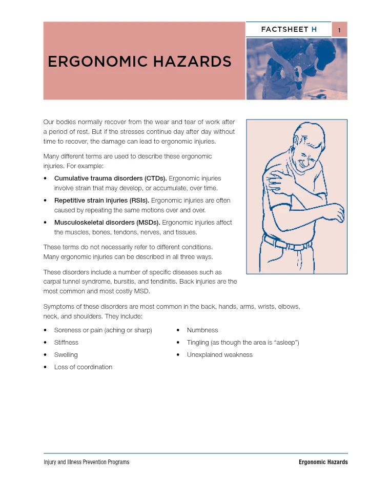 Ergonomic Hazards – Risk Factors, Injury Prevention and Workplace Ergonomics Checklist