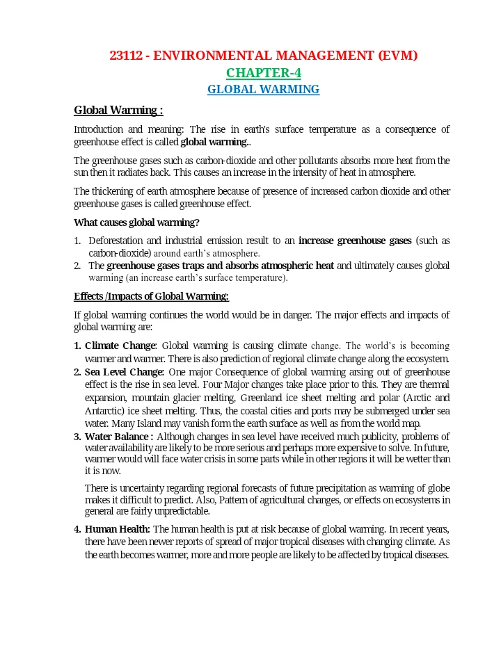 Chapter 4 – Global Warming | Environmental Management (EVM)