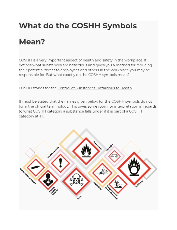 COSHH Symbols and Chemical Safety Guide – Hazard Identification, Classification and Risk Control
