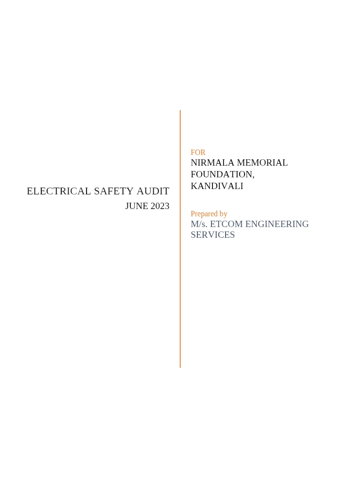 Electrical Safety Audit Report – Nirmala Memorial Foundation, Kandivali | June 2023