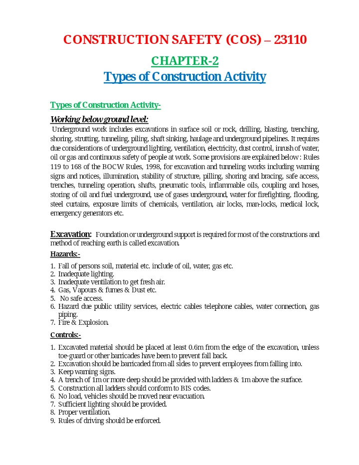 Chapter 2 – Types of Construction Activity | Construction Safety (COS)