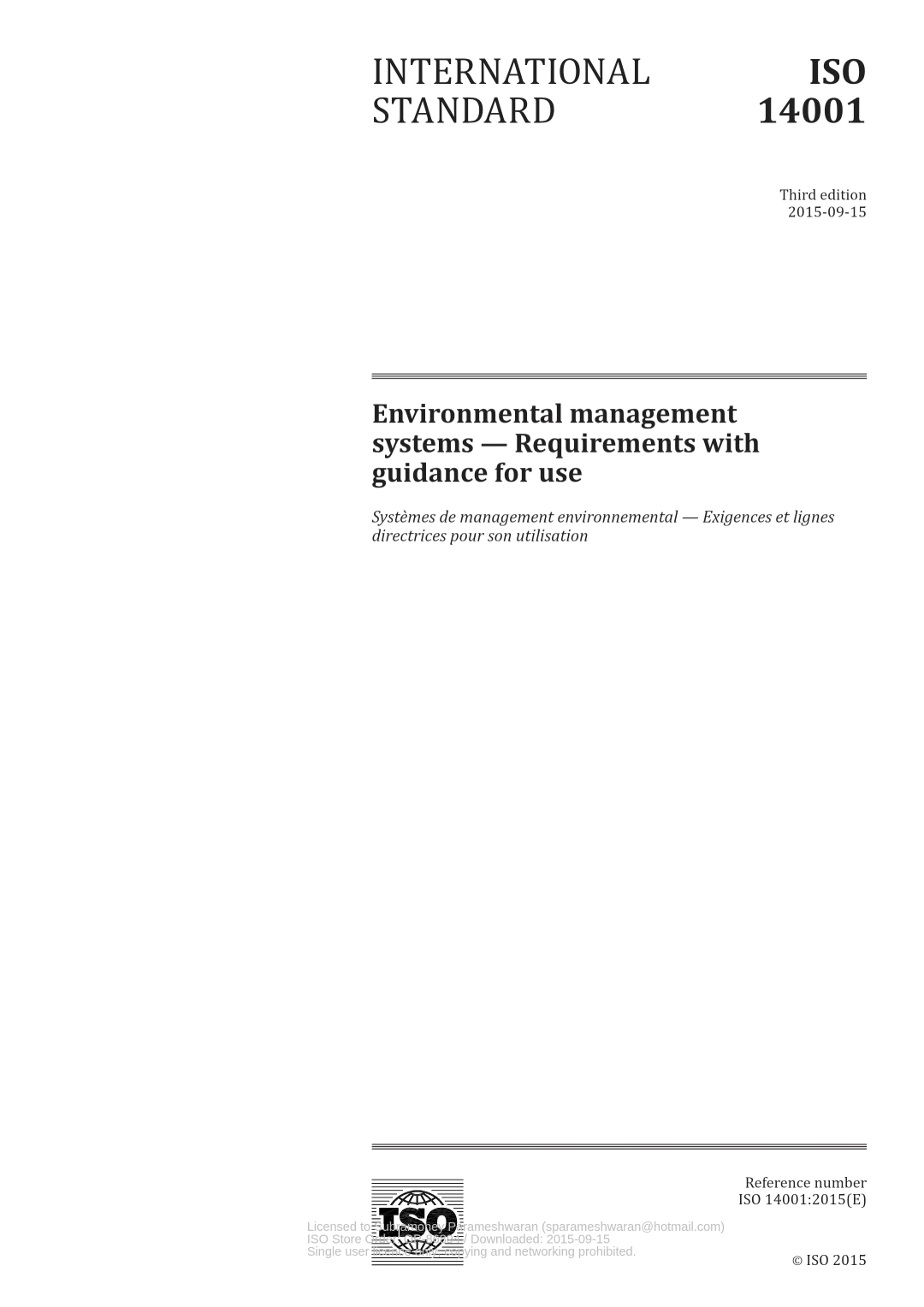 ISO 14001:2015 – Environmental Management Systems: Requirements with Guidance for Use