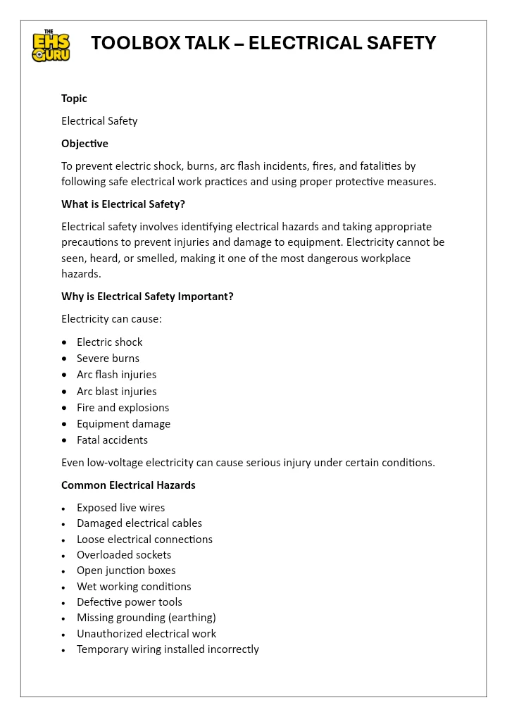 TOOLBOX TALK – PERSONAL PROTECTIVE EQUIPMENT (PPE) SAFETY