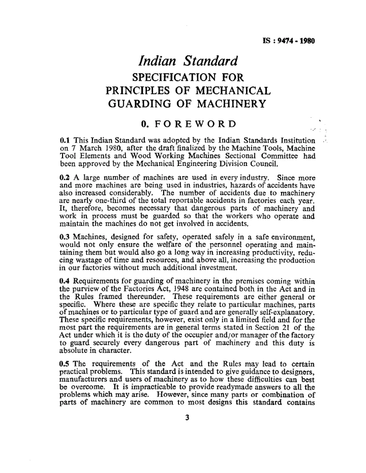 IS 9474:1980 – Principles of Mechanical Guarding of Machinery
