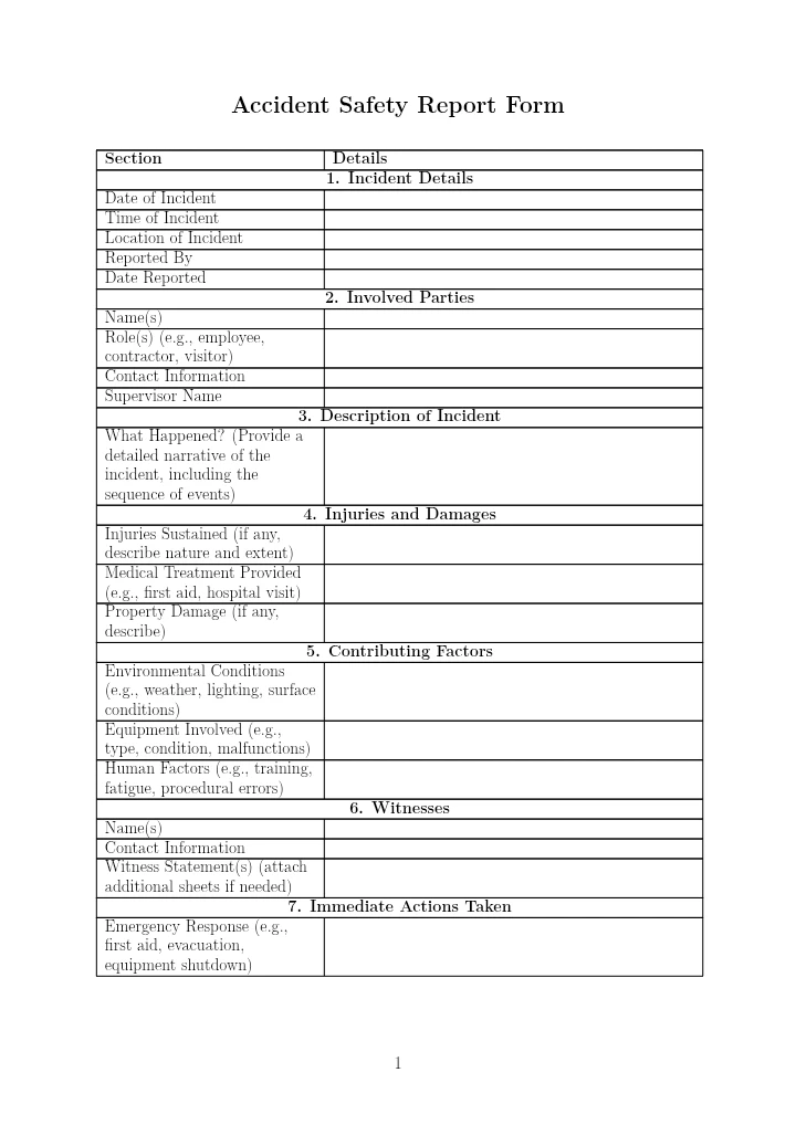 Accident Safety Report Form – Incident Reporting & Corrective Action