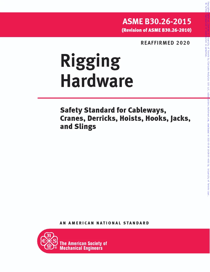 ASME B30.26-2015 – Rigging Hardware | Selection, Use, Inspection and Maintenance