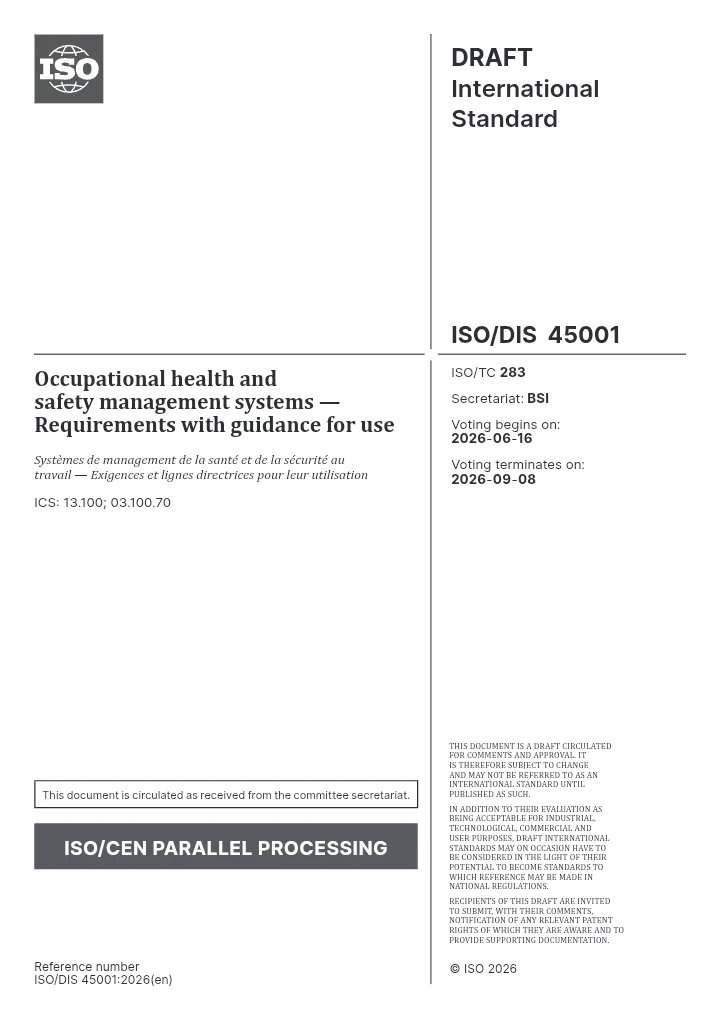 ISO/DIS 45001:2026 – Occupational Health and Safety Management Systems | Draft International Standard