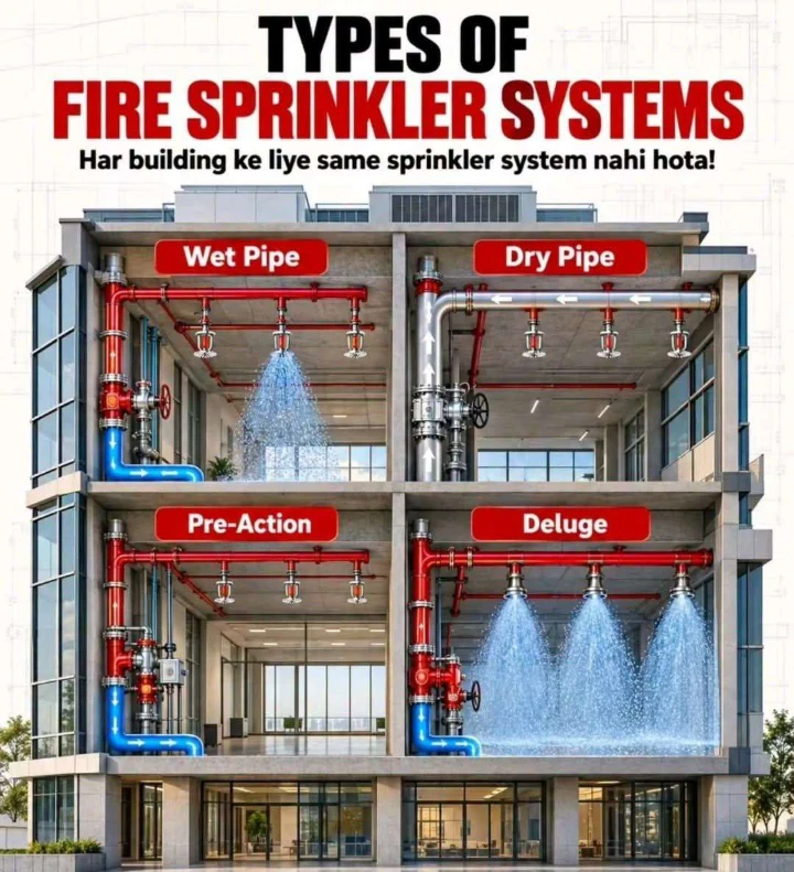 Types of Fire Sprinkler Systems – Wet Pipe, Dry Pipe, Pre-Action, Deluge and Specialised Systems
