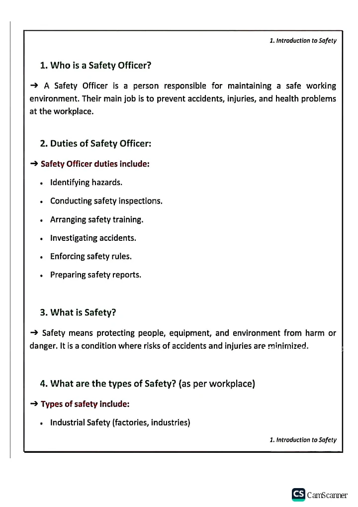 Introduction to Safety – Safety Officer Study Material