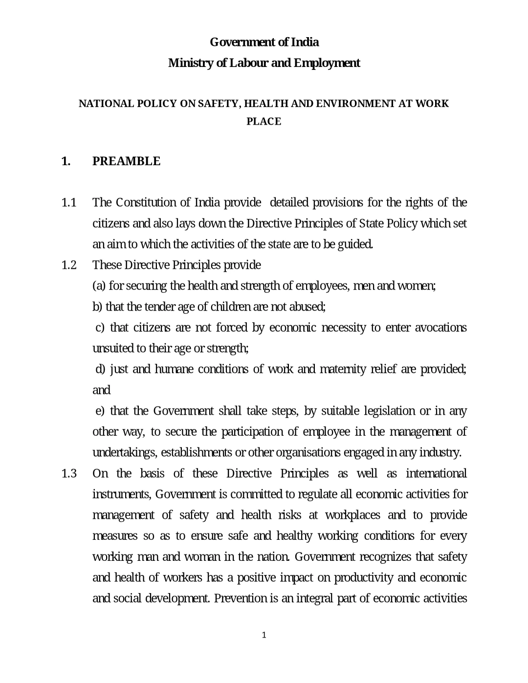 National Policy on Safety, Health and Environment at Workplace (Government of India)