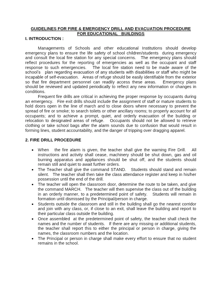 Guidelines for Fire & Emergency Drill and Evacuation Procedure for Educational Buildings
