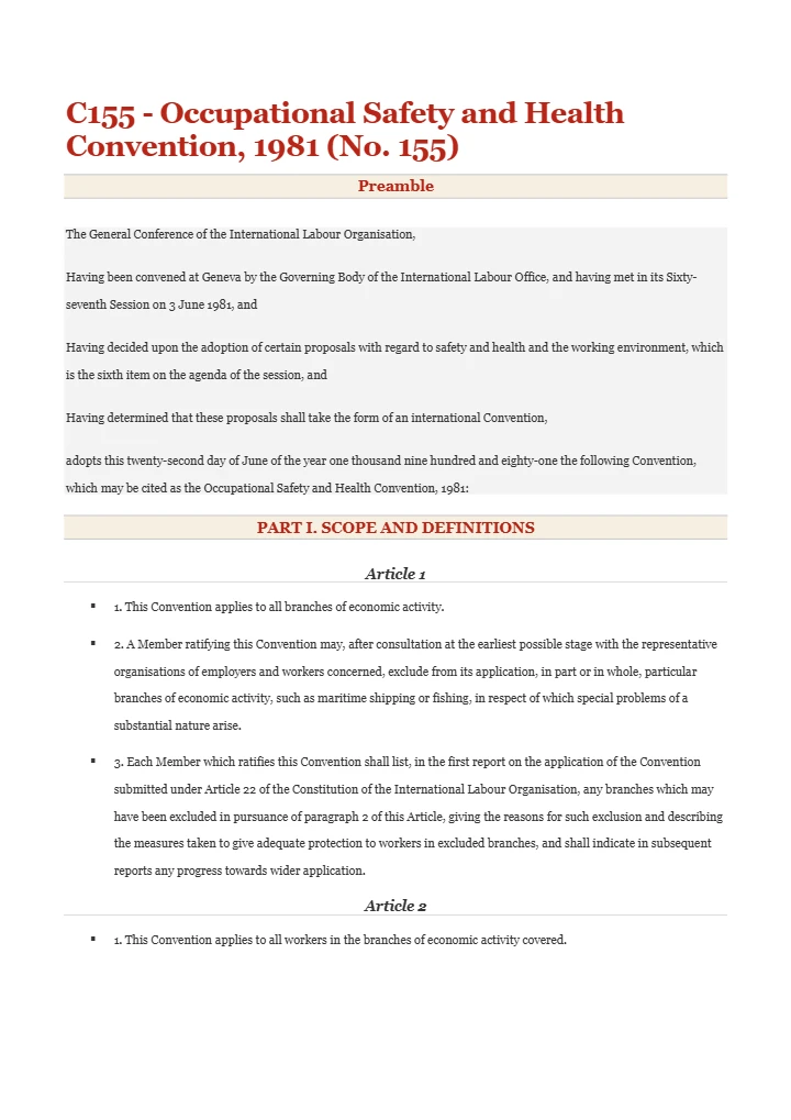 Occupational Safety and Health Convention, 1981 (ILO Convention No. 155)