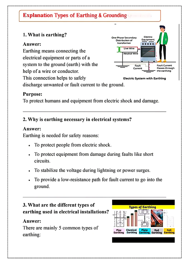 Earthing and Grounding – Types, Installation, Testing & Electrical Safety