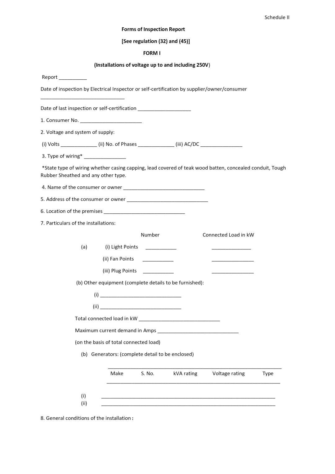 Electrical Installation Inspection Report (Form-I)