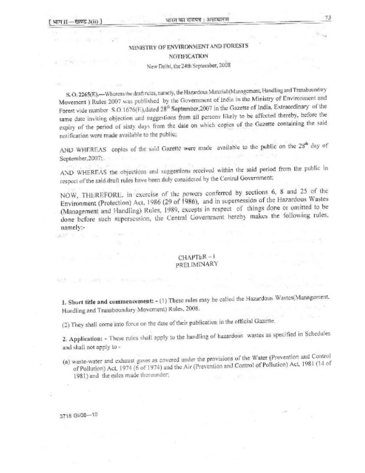 Hazardous Wastes (Management, Handling and Transboundary Movement) Rules, 2008