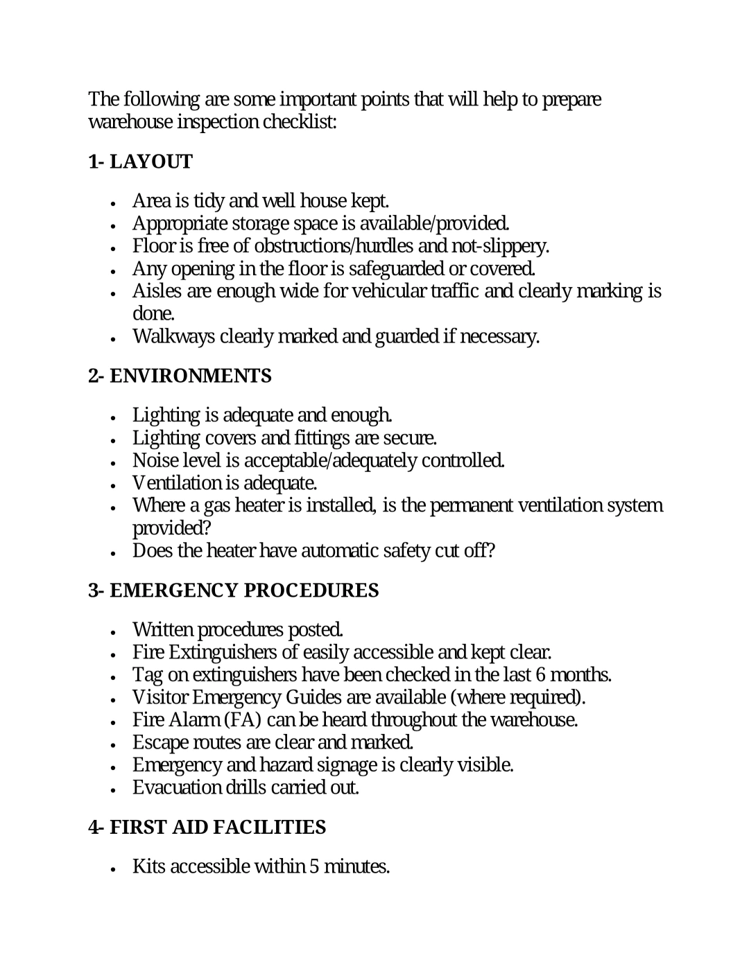 Warehouse Inspection Checklist – EHS and Safety Inspection