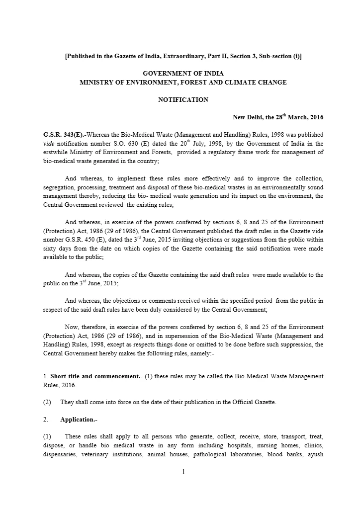 Bio-Medical Waste Management Rules, 2016